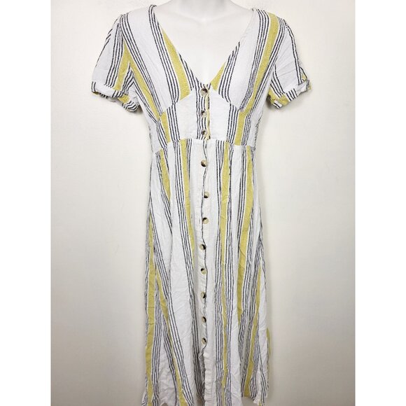Bershka white and yellow striped dress. Size medium - Picture 1 of 3